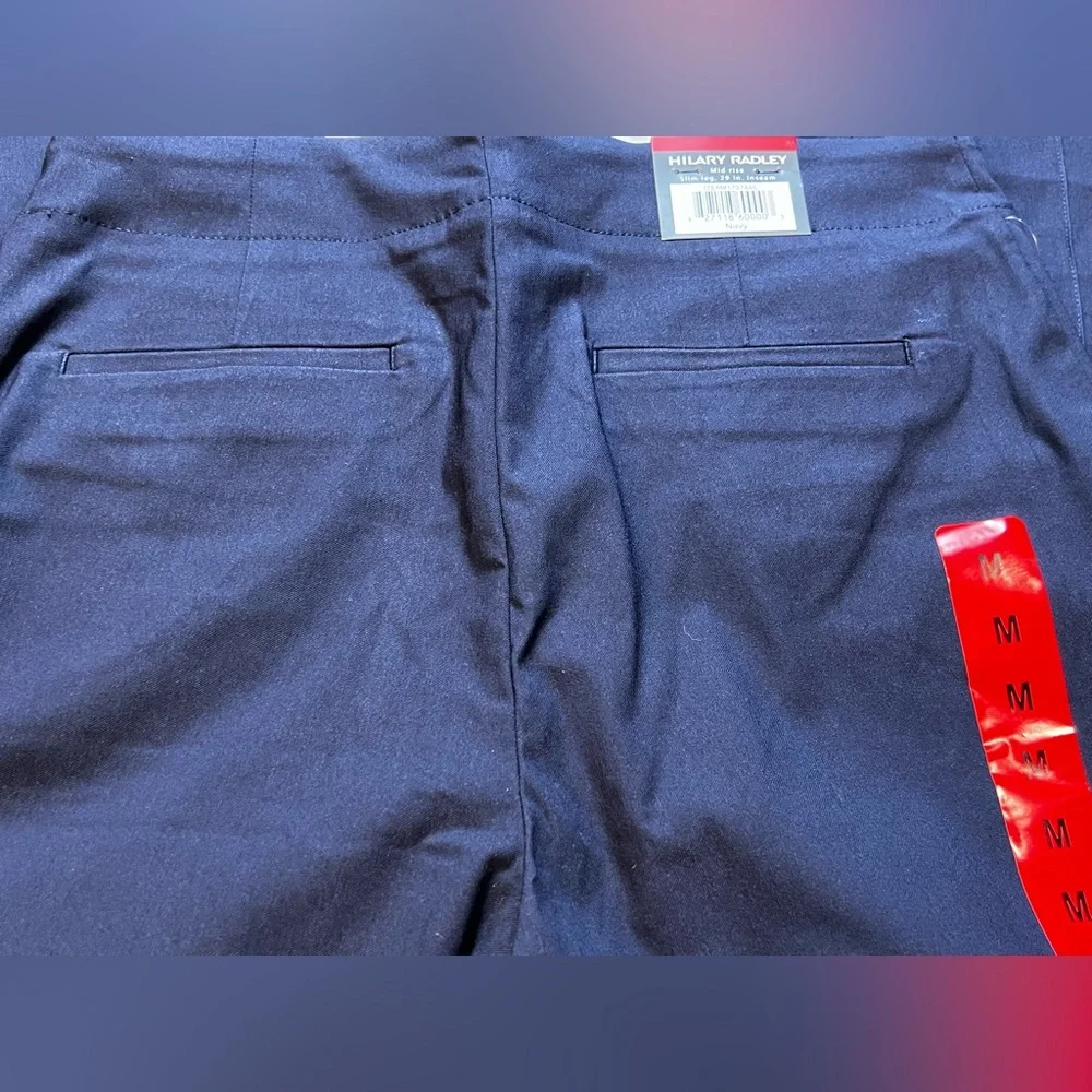 Hilary Radley Navy Slim Leg Pants Mid Rise‎ Tummy Control Size medium 29” Inseam